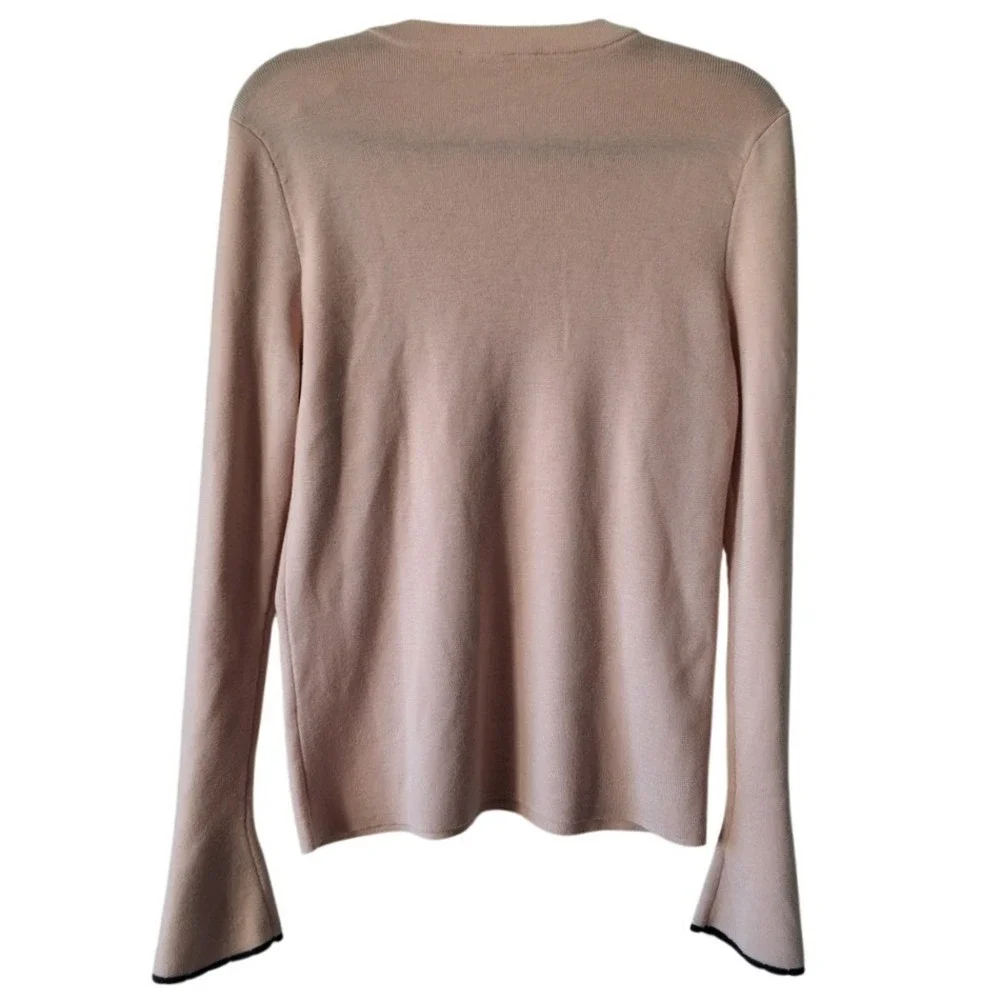 Tory Burch Women M Kimberly Bell Sleeve Merino Wool Holiday Preppy Sweater Pink‎